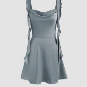 Satin Ruched Ruffle Hem Mini Dress NWT